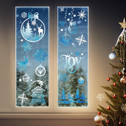 Cinrobiye 172Pcs Christmas Snowflake Window Clings Winter Wonderland Decal Stickers Let it Snow Reindeer Snowman Window Seasons Decals for Elk Snowball Holiday Home Kitchen Living Room,9 Sheets