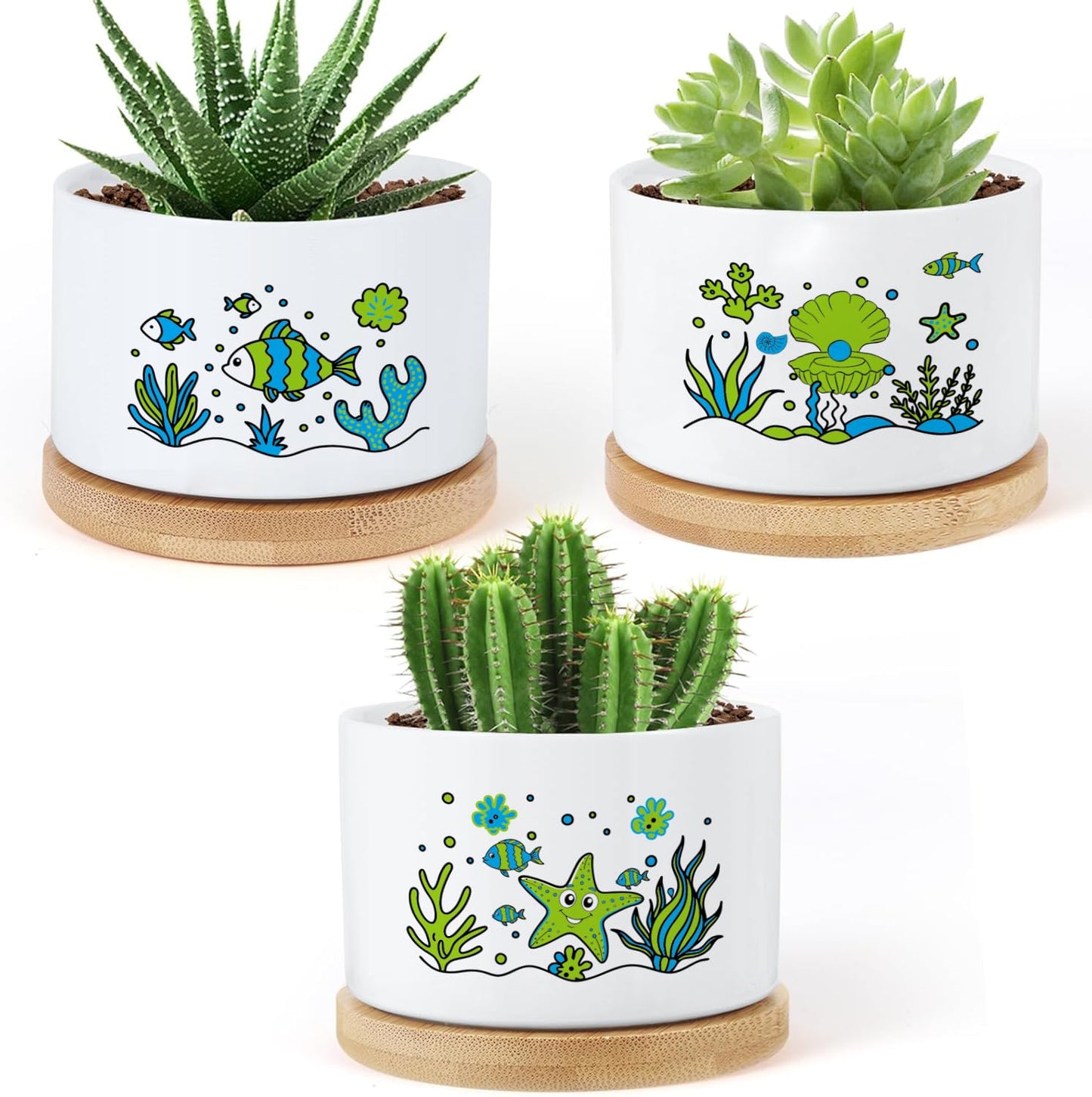 KONROOWEI 3 Pcs Coastal Beach Room Decor Plant Pots,Funny Planter Gifts for Women,for Indoor Plants Garden Planters Succulent Pots, with Drainage Holes and Saucer(No Plants)