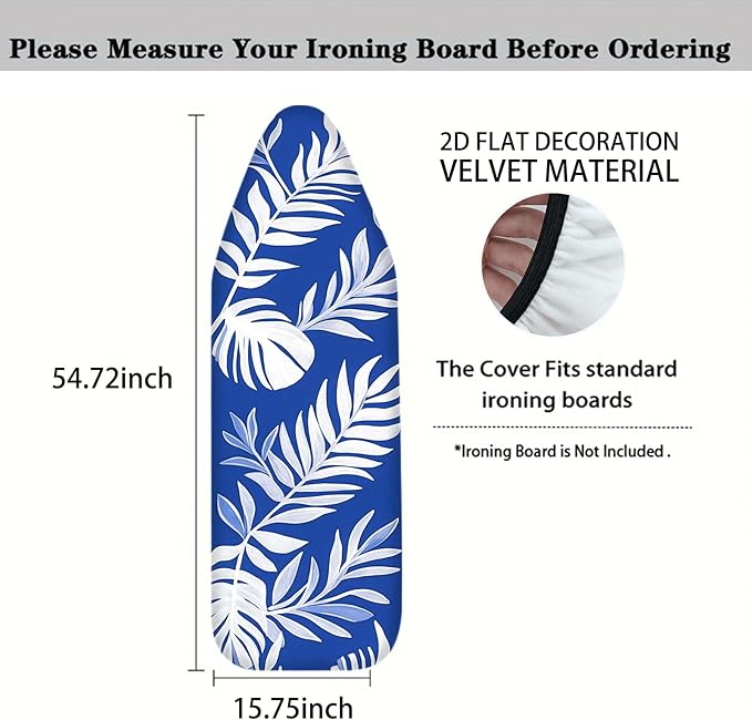 Nuxovilar Blue Background with White Tropical Leaves Ironing Board Cover