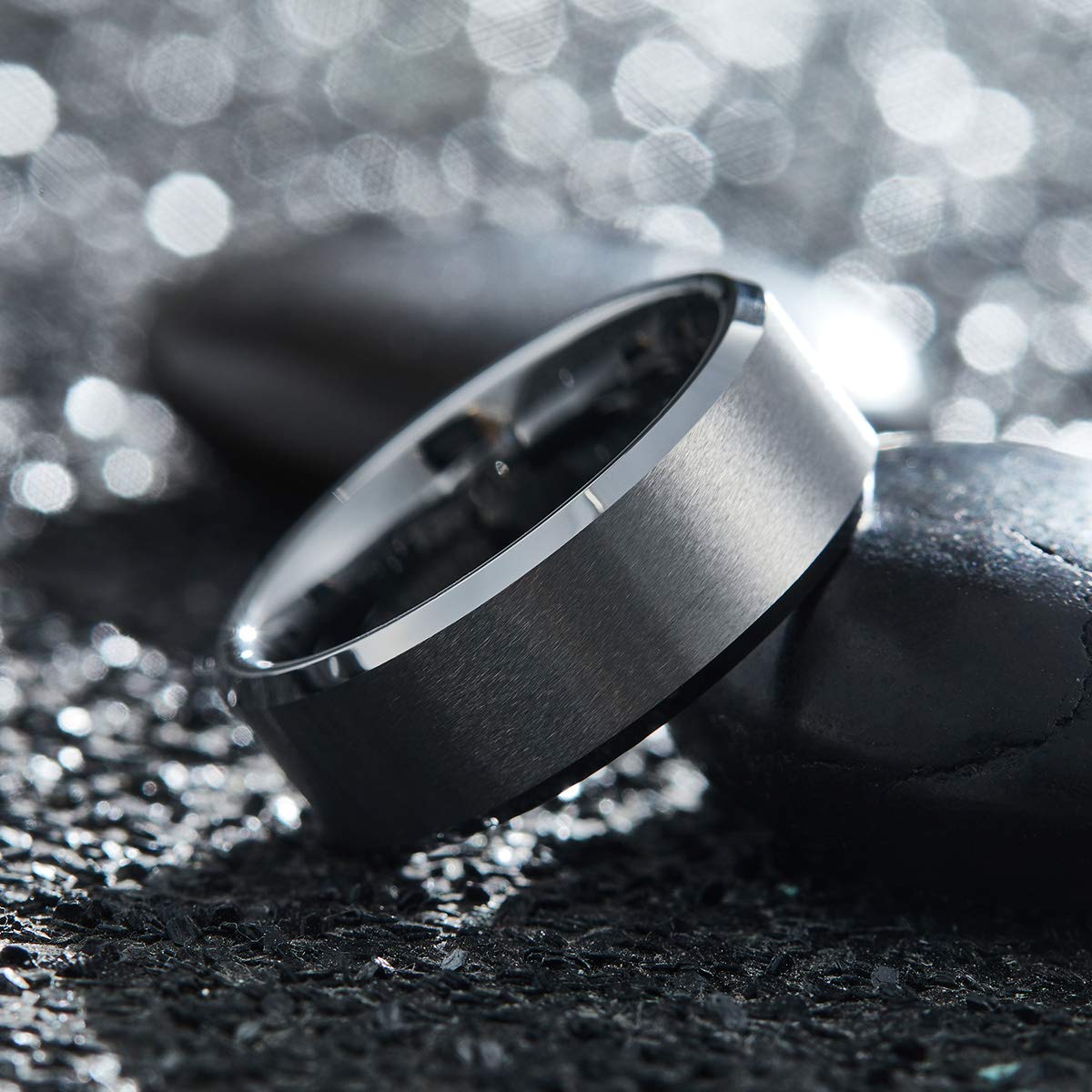 King Will Silver 9mm Men's Wedding Ring - Brushed Matte Finish, Beveled Polished Edge, Comfort Fit Size 10