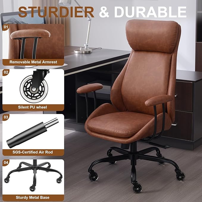 E-Motie Office Chair, Leather Desk Chair