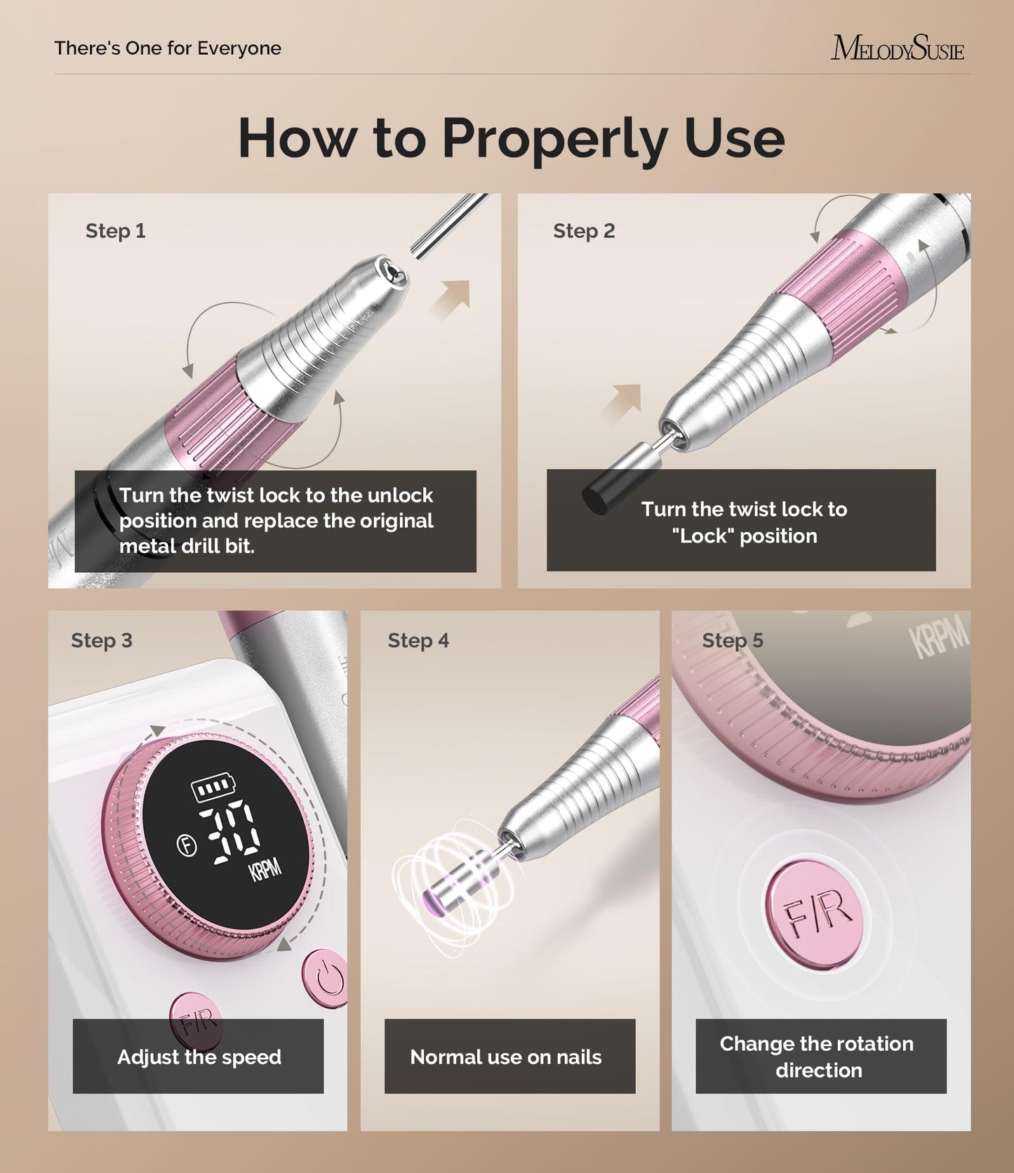MelodySusie 2 in 1 Professional Nail Drill, 30000 RPM SC330G Electric Nail File with Kickstand for Gel Nails Polishing Removing, Portable Cordless Nail Efile for Manicure Pedicure at Home & Salon,Gold