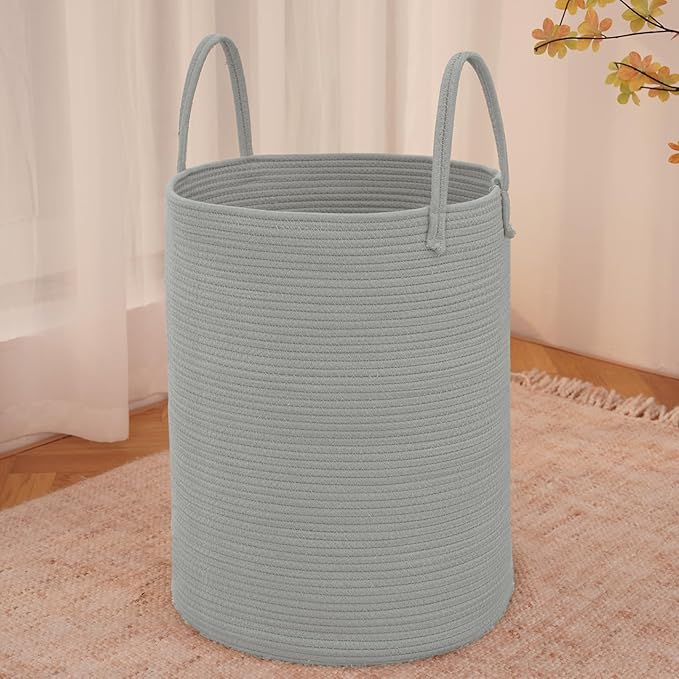 Large Woven Laundry Basket Hamper, 60L Cotton Rope Storage Bin