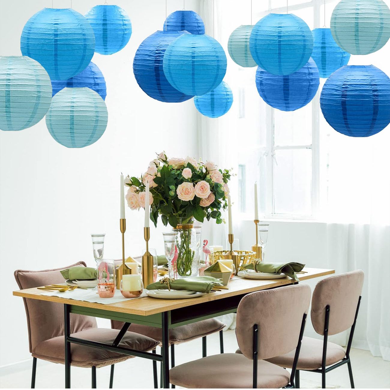 SIPRKAICT Blue Paper Lanterns Party Decorations,12pcs Hanging Paper Lantern for Classroom,Baby Shower,Graduation,Wedding,Birthday