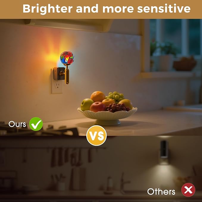 L LOHAS LED Night Light Plug in with Stepless Dimming, Vintage Stained Glass Nightlight with Dusk to Dawn Sensor, Aesthetics Plug in Night Lights for Home Decor