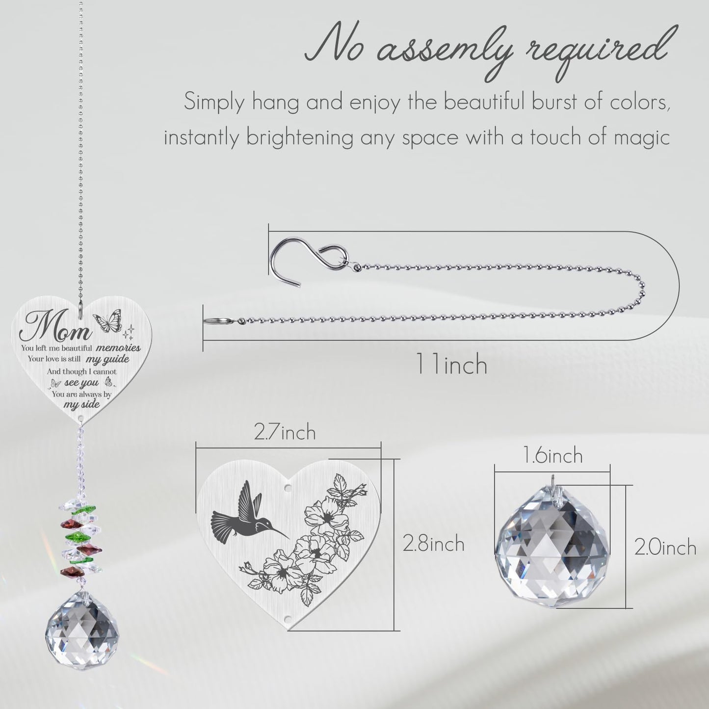 Mom in Heaven Memorial Crystal Suncatcher,Memorial Gifts for Loss of Mom,Loss of a Mother Sympathy Gifts,Hanging Crystals Ornament for Window Rainbow Maker Prisms Home Decor Gift