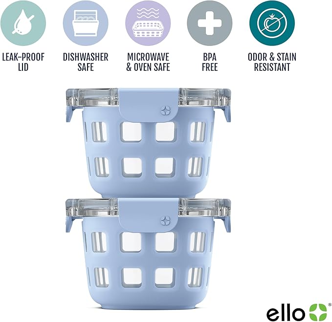 Ello Duraglass 2-Pack 2 Cup Reusable Glass Container Jar