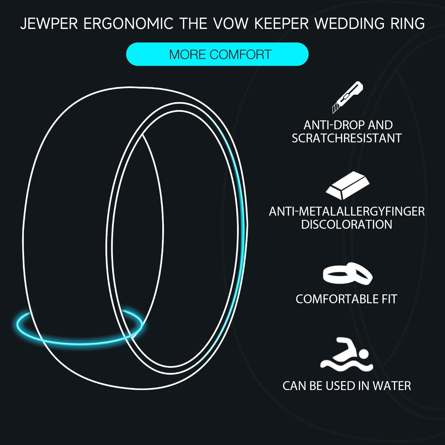 JEWPER 8mm Men Womens Wedding Band Tungsten Rings black rose gold Hammer pattern Fashion Promise Carbide Inlaid Iron Filings Matte Finish Edge Comfort Fit size(9)