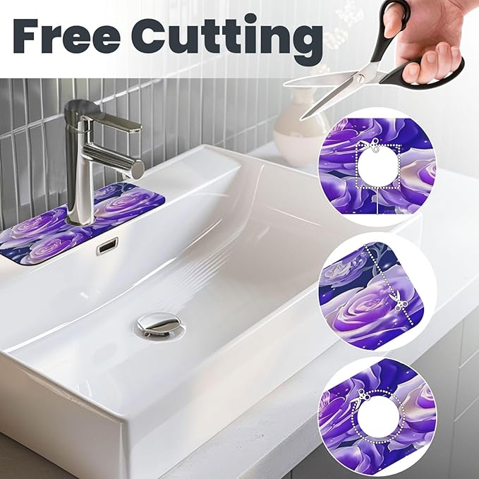 Blue Purple Rose Kitchen sink faucet pad, strong water absorption, anti slip