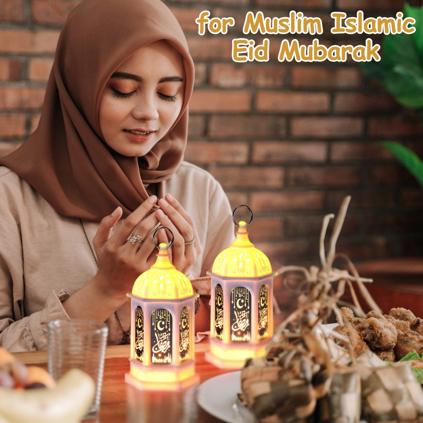 Threan 12 Pcs Ramadan Lantern Lights LED mini Eid Mubarak Lantern Gifts, Ramadan Decorations for Home Table Wall Eid Centerpieces Decor (White Meteor)