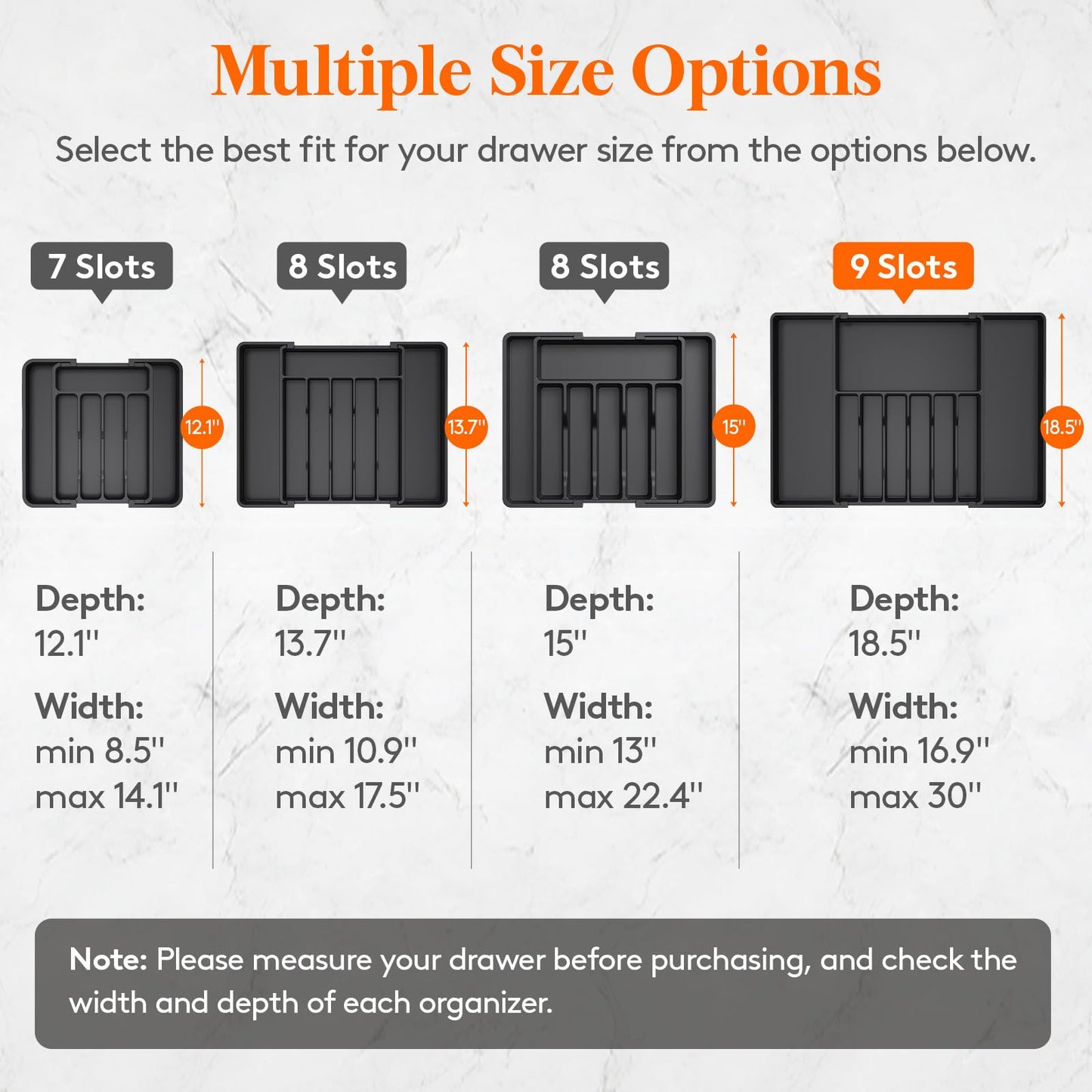 Lifewit Silverware Drawer Organizer, Expandable Utensil Tray for Kitchen, BPA Free Flatware and Cutlery Holder, Adjustable Plastic Storage for Spoons Forks Knives, 8.5"-14.1" x 12.1", Black