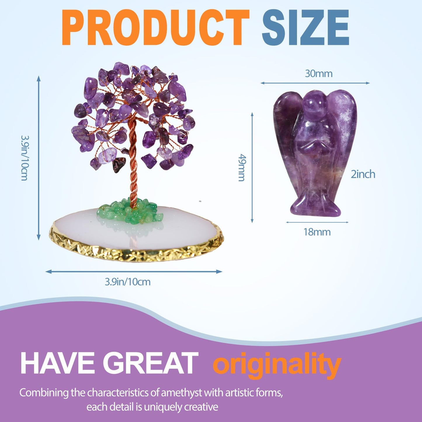 Dreamgirnh Amethyst Tree and Angel Crystals Healing Stones Statue Figurines, Cute Purple Office Desk Spiritual Decor, Teen Girl Birthday Gifts Trendy Stuff, Women Gifts for Christmas