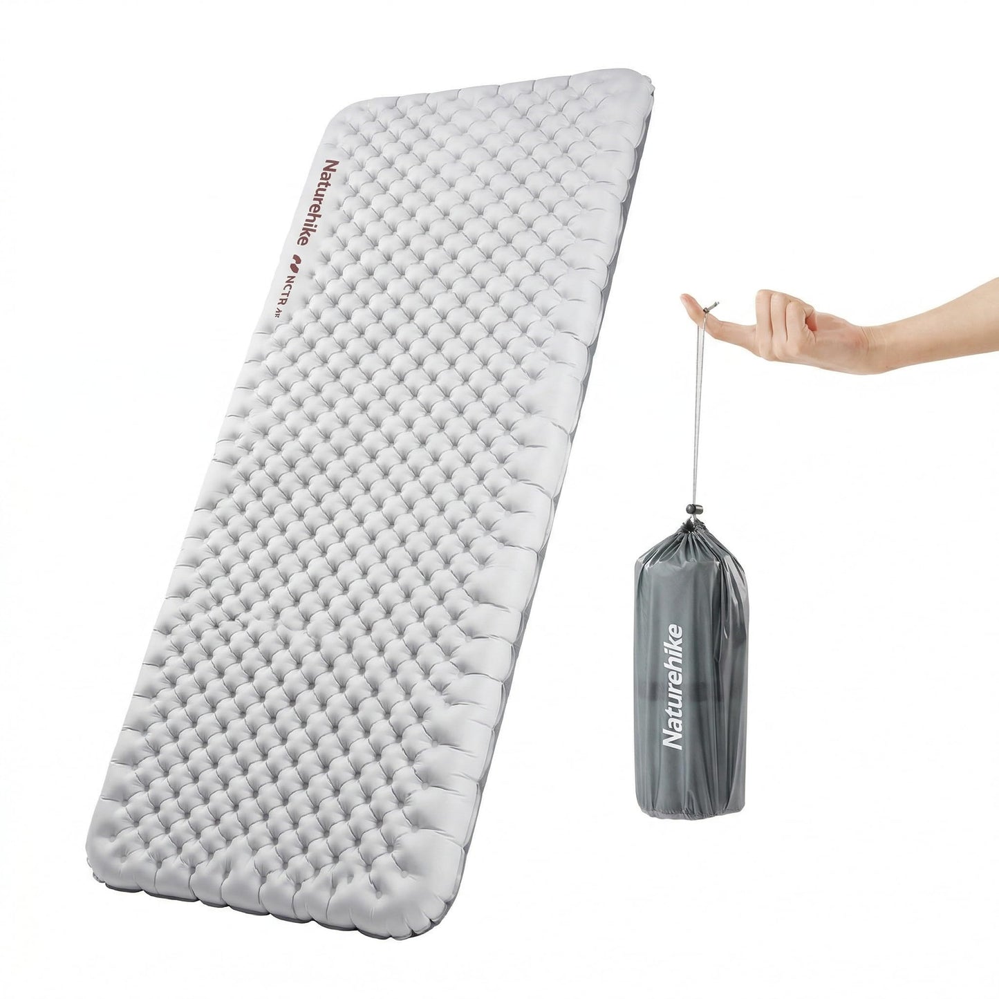Naturehike Ultralight Insulated Sleeping Pad with R5.8, 3.2in Thickened Patchworkable Inflatable Double Sleeping Mat for Camping, Hiking, Climbing with Inflatable Bag (Silver-Rectangular-Large)