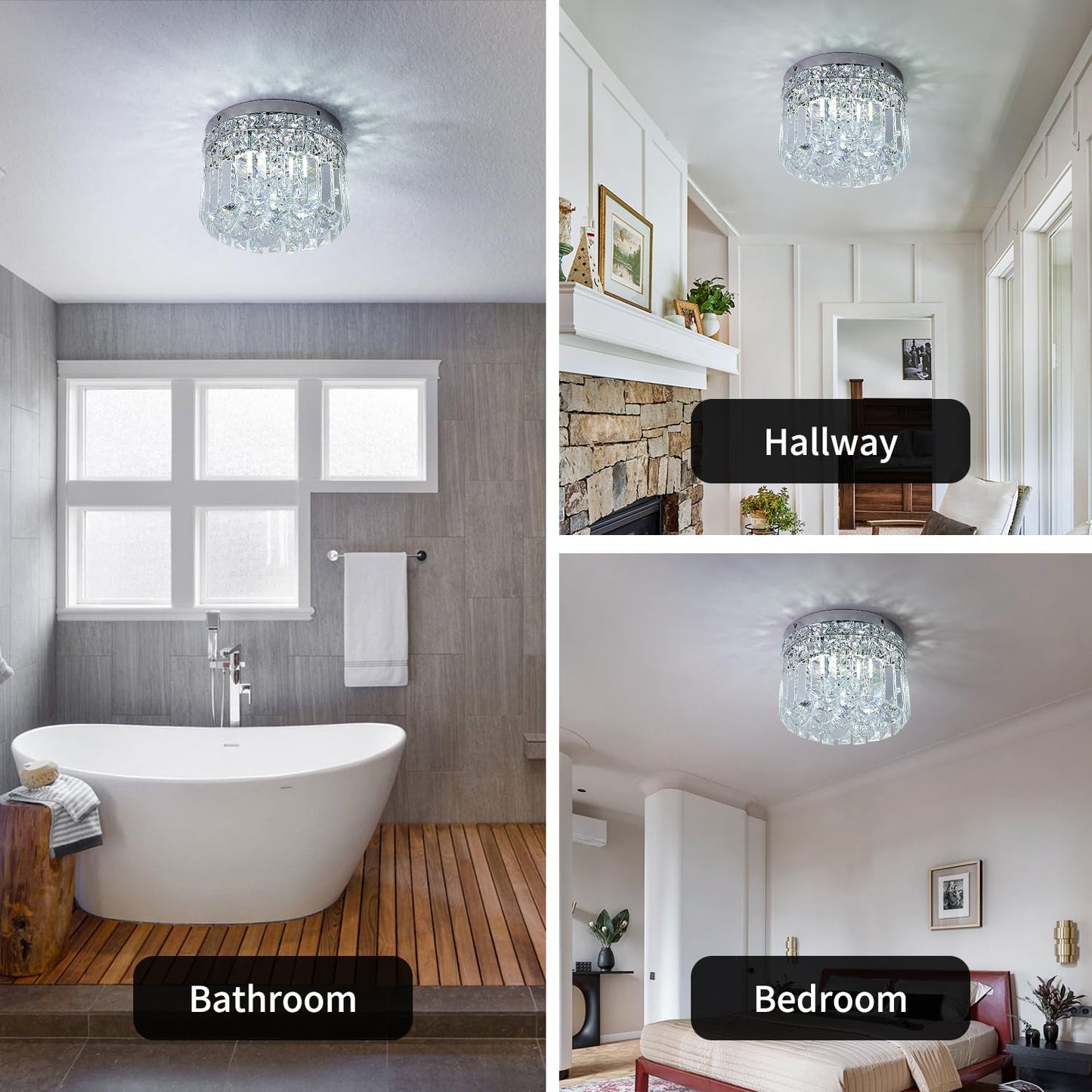 CEENLI Mini Modern Round Crystal Flush Mount Chandelier 7.8 inch Ceiling Light Fixture 4-Lights G9 Bulb for Closet Foyer Hallway Bedroom Living Room Dining Room Entryway Chrome Finish