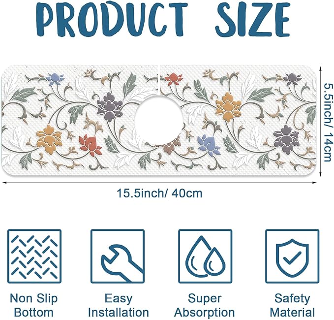 Art Ceramic Texture Sink Splash Guard Ceramic Flowers Faucet Absorbing Mat Fast