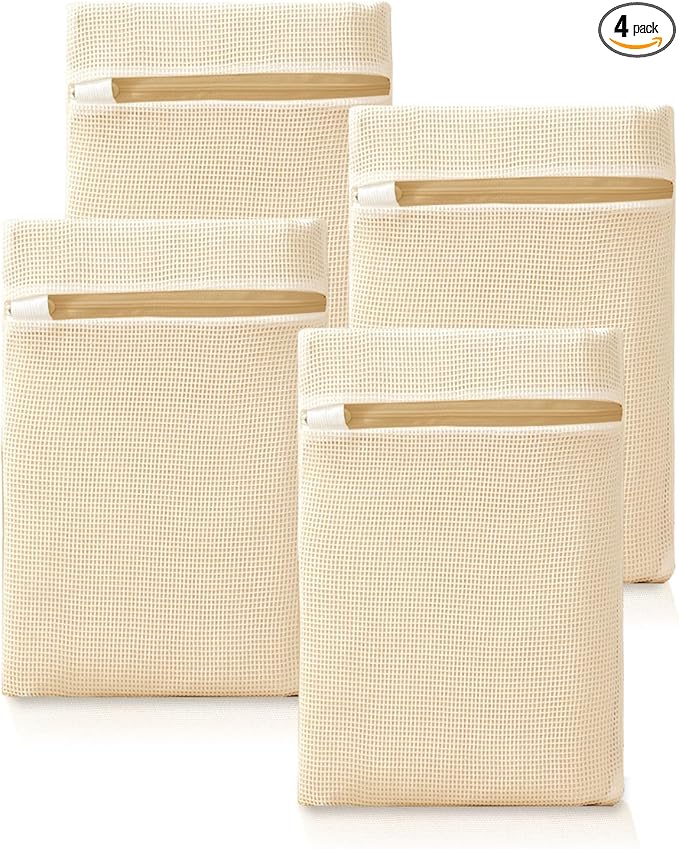 4Pcs Cotton Mesh Laundry Bags for Delicates, Breathable Mesh Garment Bag for