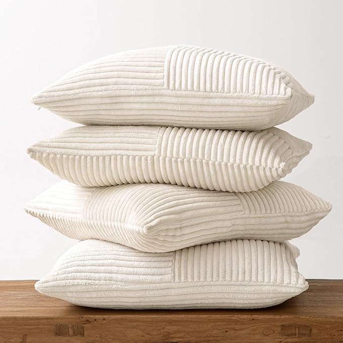 MIULEE Beige Throw Pillow Covers 20x20 Inch Set of 4 Boho Patchwork Cushion