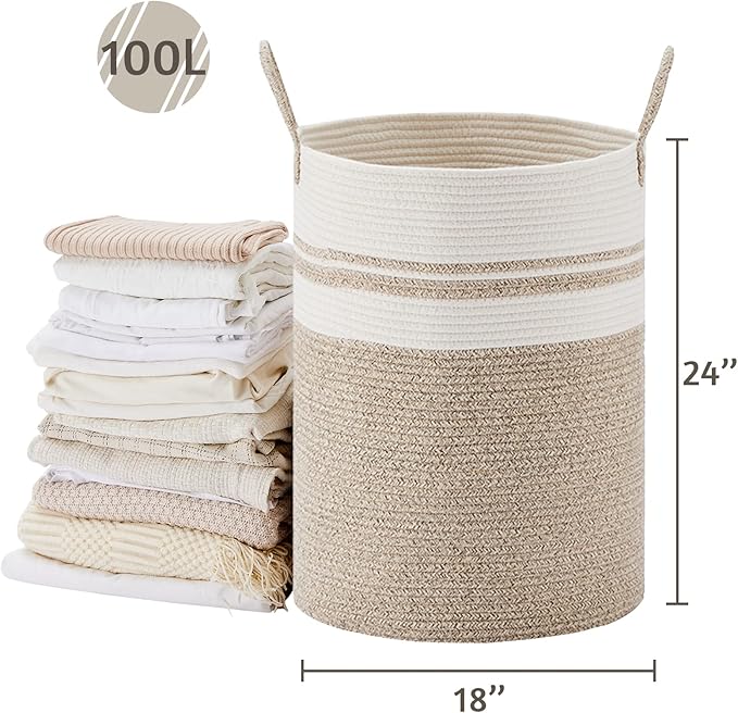 VIPOSCO Large Laundry Hamper, Tall Woven Rope Storage Basket