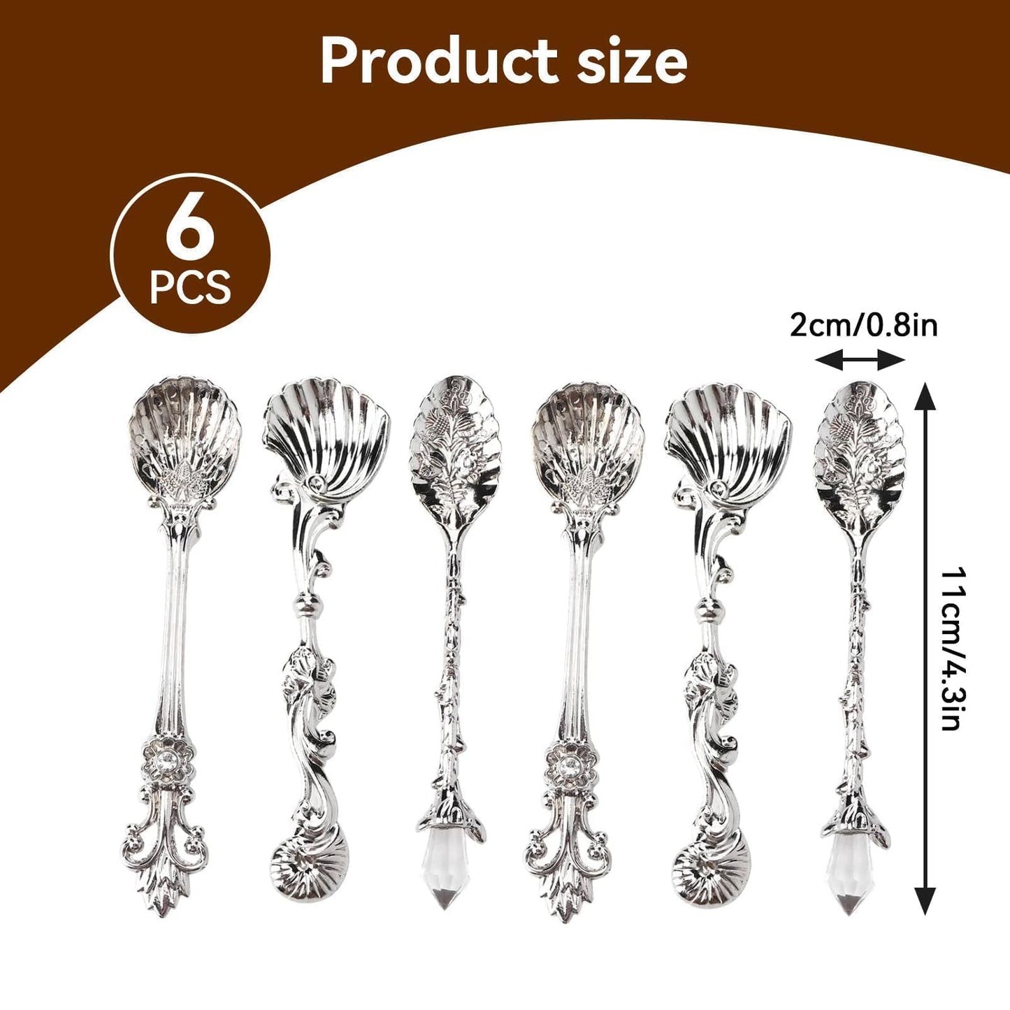 Coffee Espresso Spoons Set of 6 Tiny Spoon Vintage Cutlery Sugar Spoon Tea Dessert Soup Spoons Teaspoons Coffee Stirrers for Kitchen Dining Bar