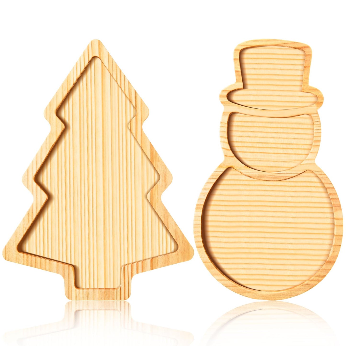 AWIZOM 2 Pcs Christmas Wooden Serving Platters Christmas Tree and Snowman Charcuterie Boards Xmas Wood Trays Decorative Wooden Snack Cheese Dish Plate for Winter Holiday Housewarming Present