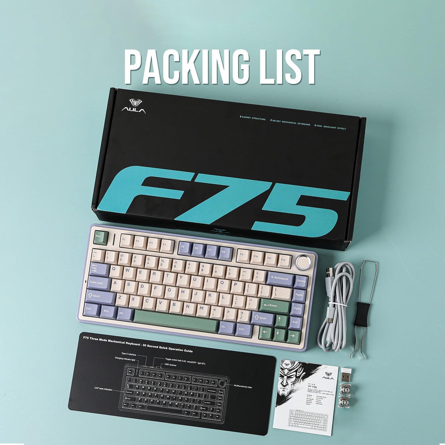 EPOMAKER x Aula F75 Gasket Mechanical Keyboard, 75% Wireless Hot Swappable Gaming Keyboard with Five-Layer Padding&Knob, Bluetooth/2.4GHz/USB-C, RGB (Light Blue, LEOBOG Reaper Switch)