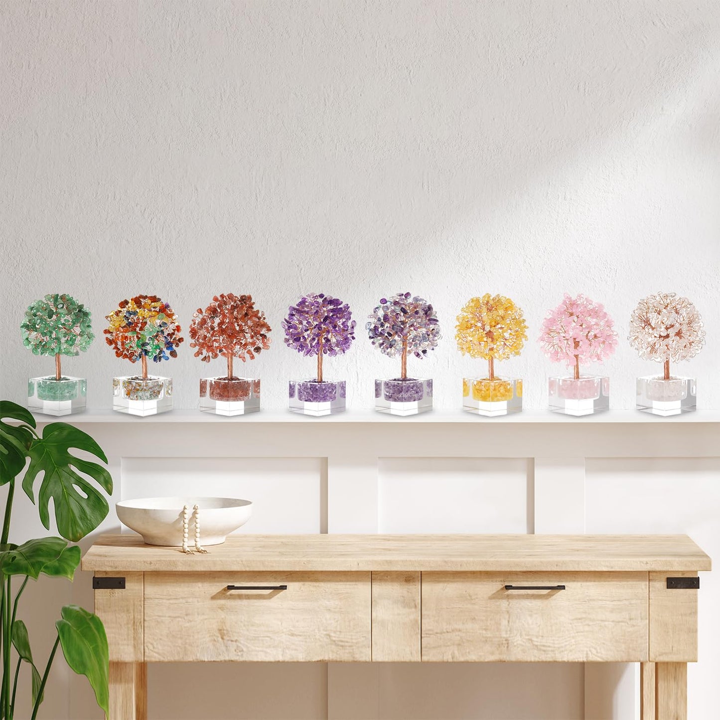 7 Chakra Tree of Life Healing Crystal Trees Bonsai Tree Office Desk Decor Home Living Room Decorations Birthday Housewarming Good Luck Meditation Yoga Gifts for Women Mom, Handmade Unique Present