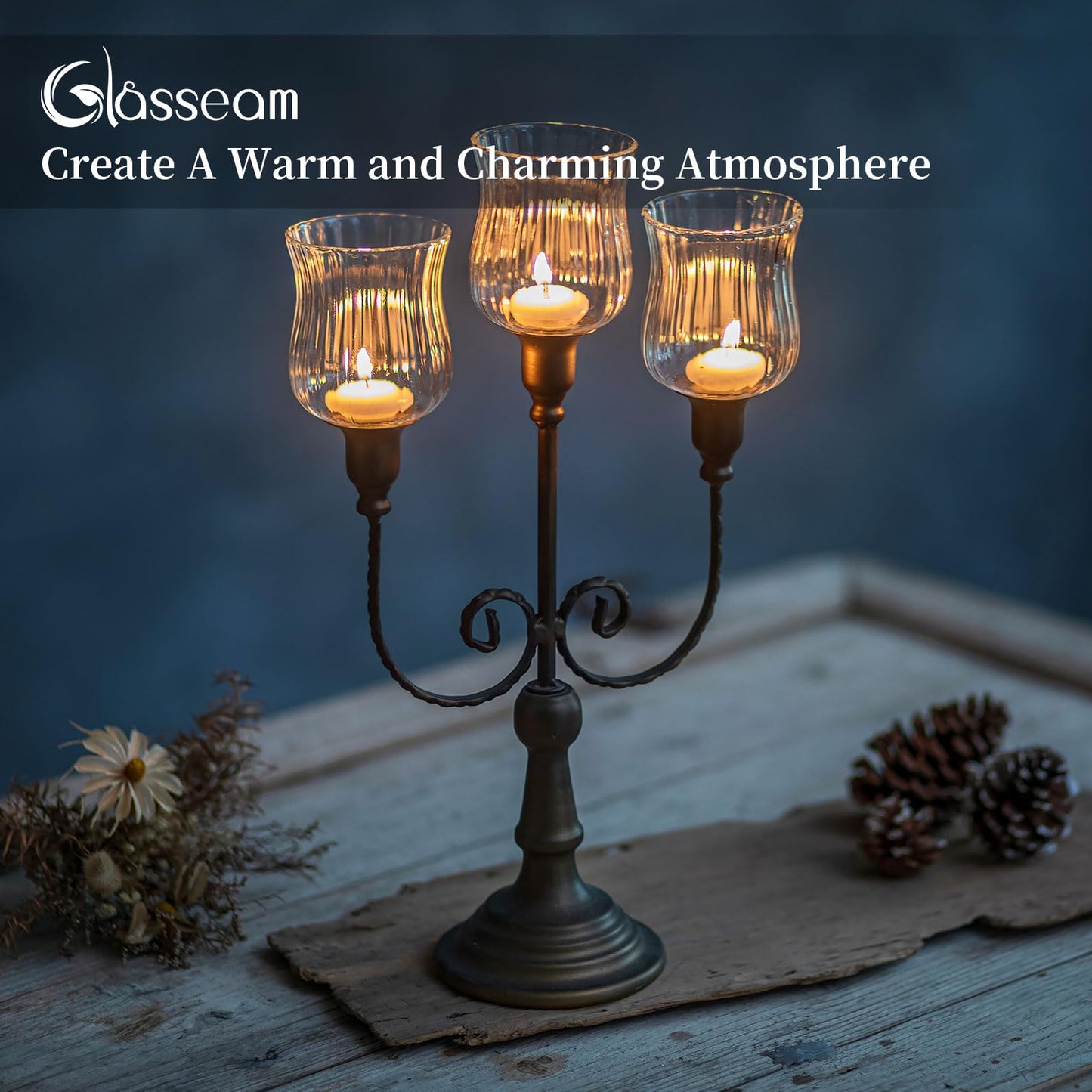 Glasseam Glass Votive Cups with Pegs: Set of 5 Shabbat Votive Candle Holders Bulk with Rubber Grippers Ribbed Glass Clear Candle Cups for Candlestick Holders Shabbos Party Centerpiece Decoration