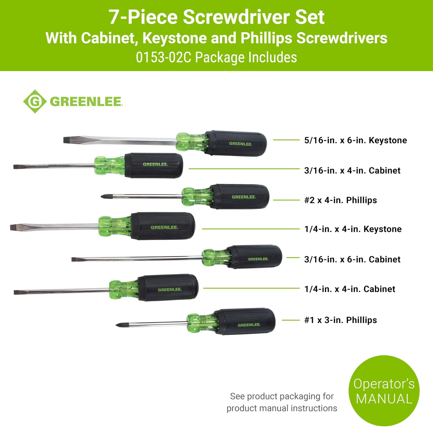 Greenlee 0153-02C 7-Piece Screwdriver Set with Cabinet, Keystone, and Phillips