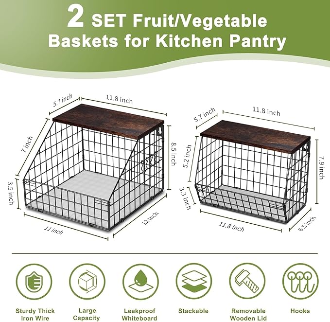 Fruit and Vegetable storage, 2 Set Wall Mounted Wire Baskets, Fruit Basket
