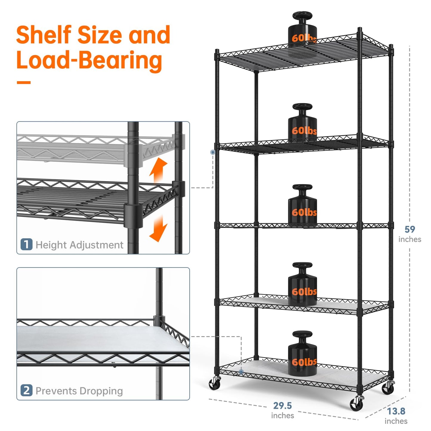 Bstrip Plant Shelf with Grow Light, 5-Tier Plant Stand with T8 24W Grow Light for Indoor Plants with Wheel, Grow Light Shelf with Timer for Indoor Plant, Seedling, Seed Starting, 29.5x13.8x59IN