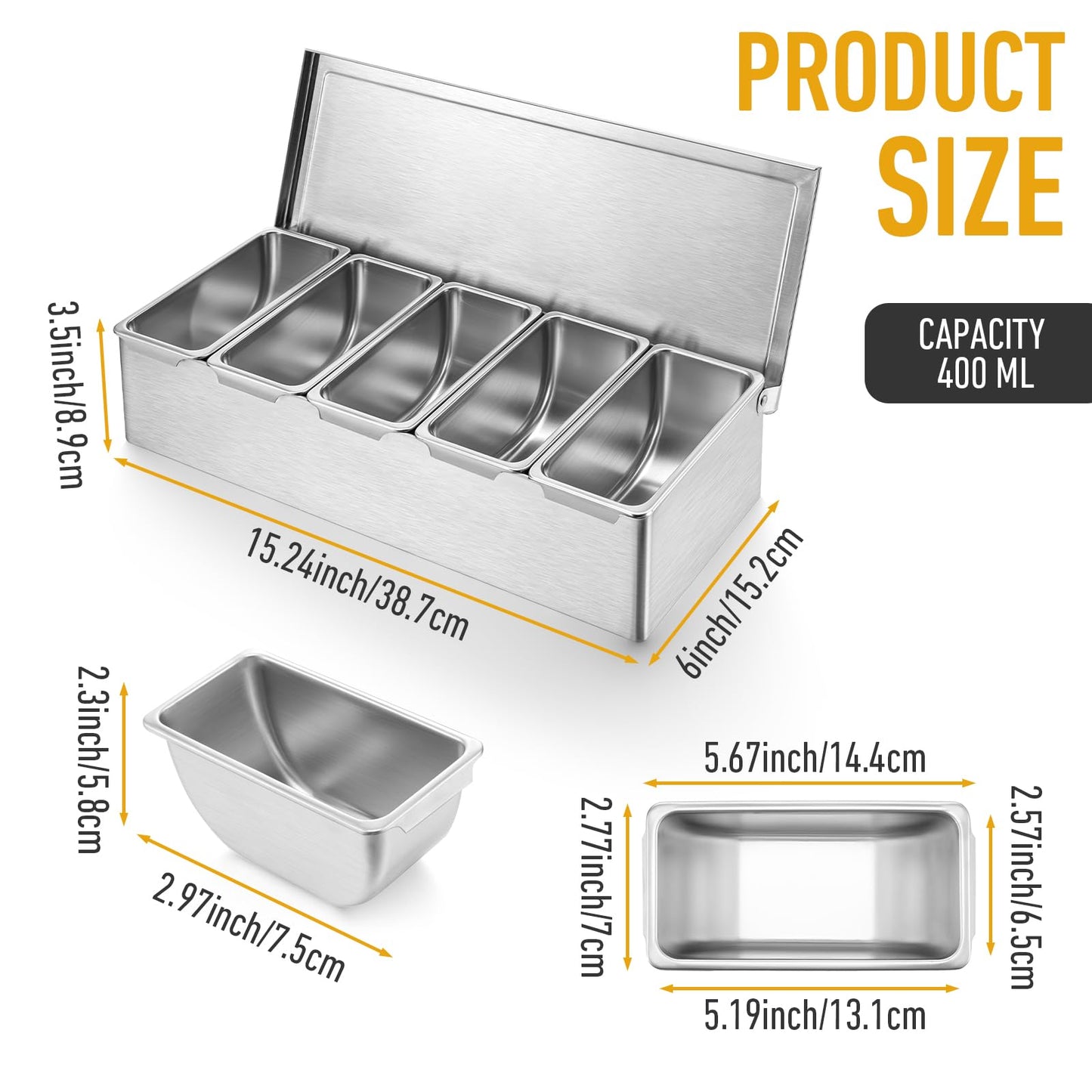 wutfuooo Pizza Topping Station, Condiment Station, Stainless Steel Pizza Topping Station with 5 Removable Containers for Salad Bar and Nacho Bar Topping Station and Grill Table