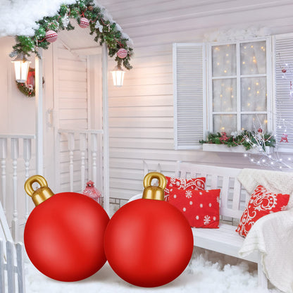2 Pieces 32 Inch Giant PVC Inflatable Christmas Decorated Ball Ornaments Outdoor Large Xmas Blow Ball Decorations for Christmas Themed Party Ornaments(Solid,Red)