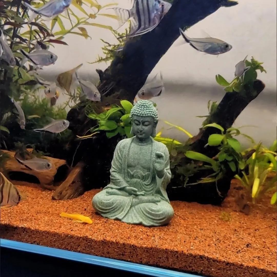 livelyfish Meditating Buddha Statue Natural Sandstone Buda Sculptures for Fish Tank Aquarium Decorations Home Zen Garden Bonsai Ornament Decor, Gifts (Fearless-Small)