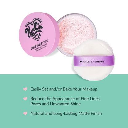 Kimchi Chic Beauty Puff Puff Pass Set and Bake Setting Powder for Makeup, Extra Fluffy Loose Face Powder Poof, Soft Natural Face Makeup for Uneven Skin Tone, 03 Translucent