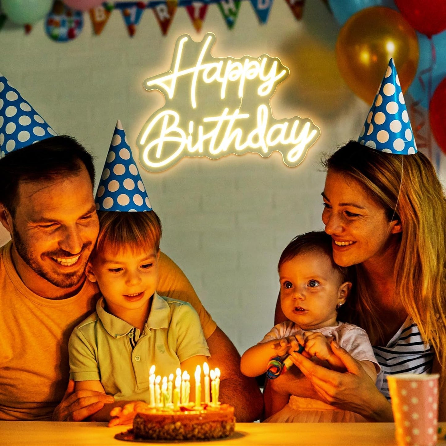 Happy Birthday Neon Sign, Cool Dimmable Light Up USB Powered LED Cute Neon Sign Light Warm White Hanging for Backdrop Wall Decor Child Girl's Bedroom Living Room Birthday Party Gift (Warm White)