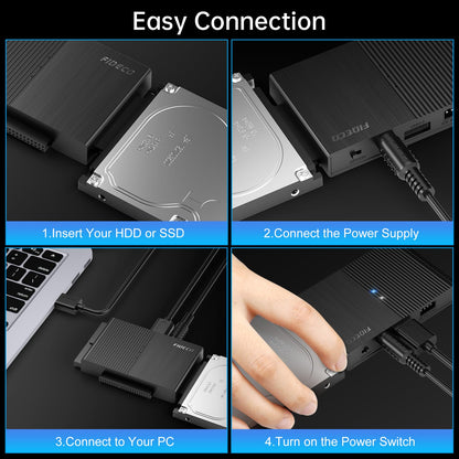 FIDECO IDE and SATA Adapter, USB 3.0 Hard Drive Adapter, External SATA and IDE Converter for 2.5 and 3.5 inches HDD or SSD, CD-ROM, CD-RW, DVD-RW Drives