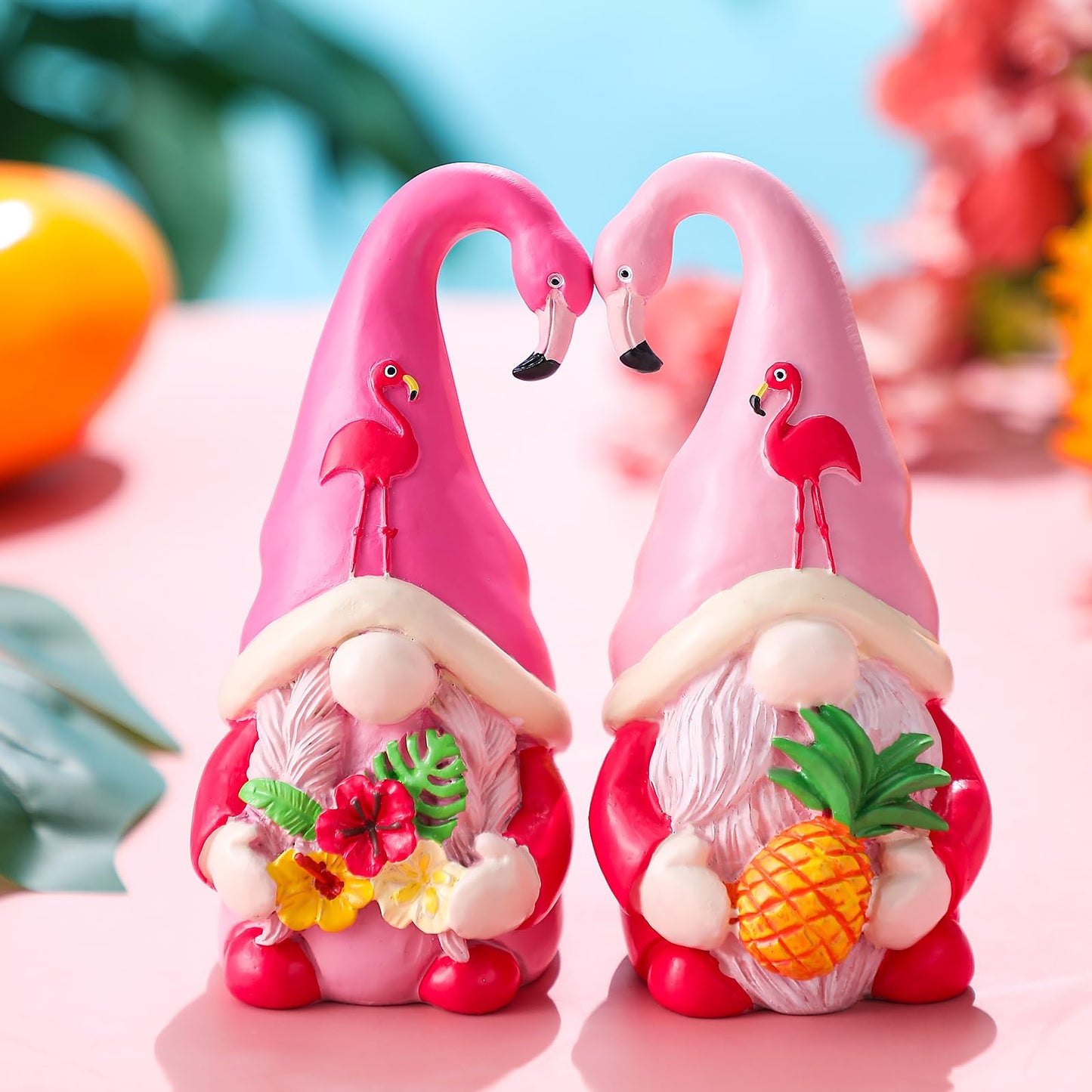 Shappy 2 Pcs Flamingo Gnomes Decor Summer Gnomes Decor Beach Tropical Tiered Tray Kitchen Table Home Decoration Small Statue Flamingo Lovers Gifts Summer Christmas Decorations for Home