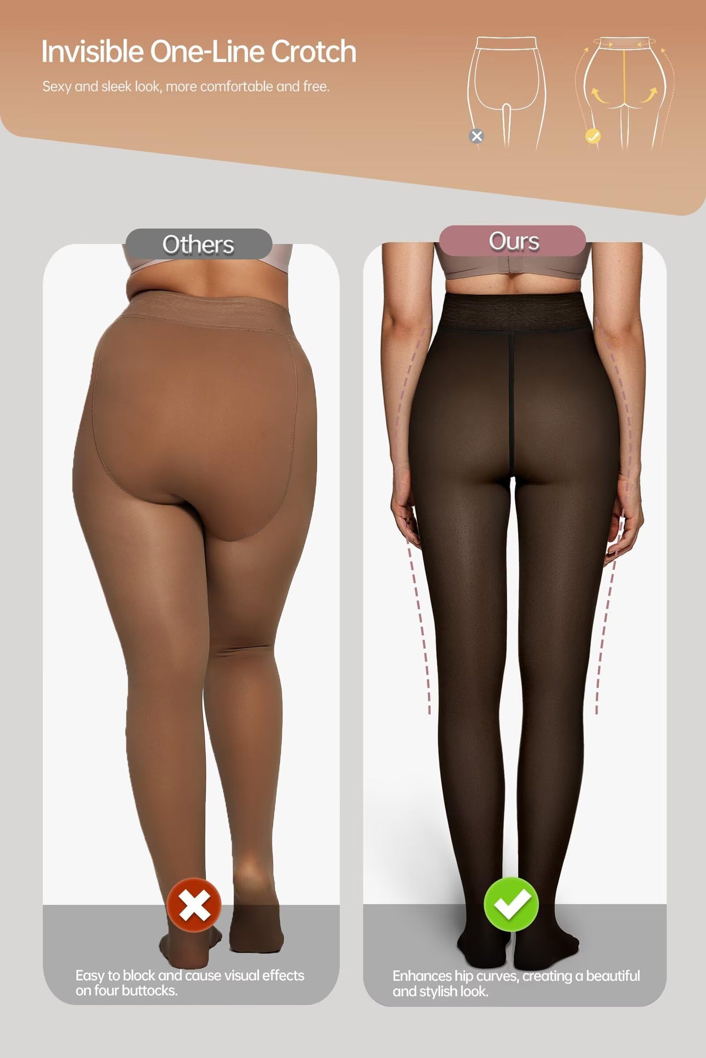 Vertvie Fleece Lined Tights Women Crotch One Seam Line Warm Sheer Pantyhose Fake Translucent Thermal Thick Tights Leggings