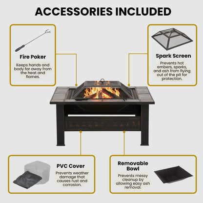 Fire Pit - 32-Inch Outdoor Firepit Table with Screen, Cover, and Poker - Outdoor Fire Pits for Backyard, Deck, Patio, or Porch by Pure Garden (Bronze)