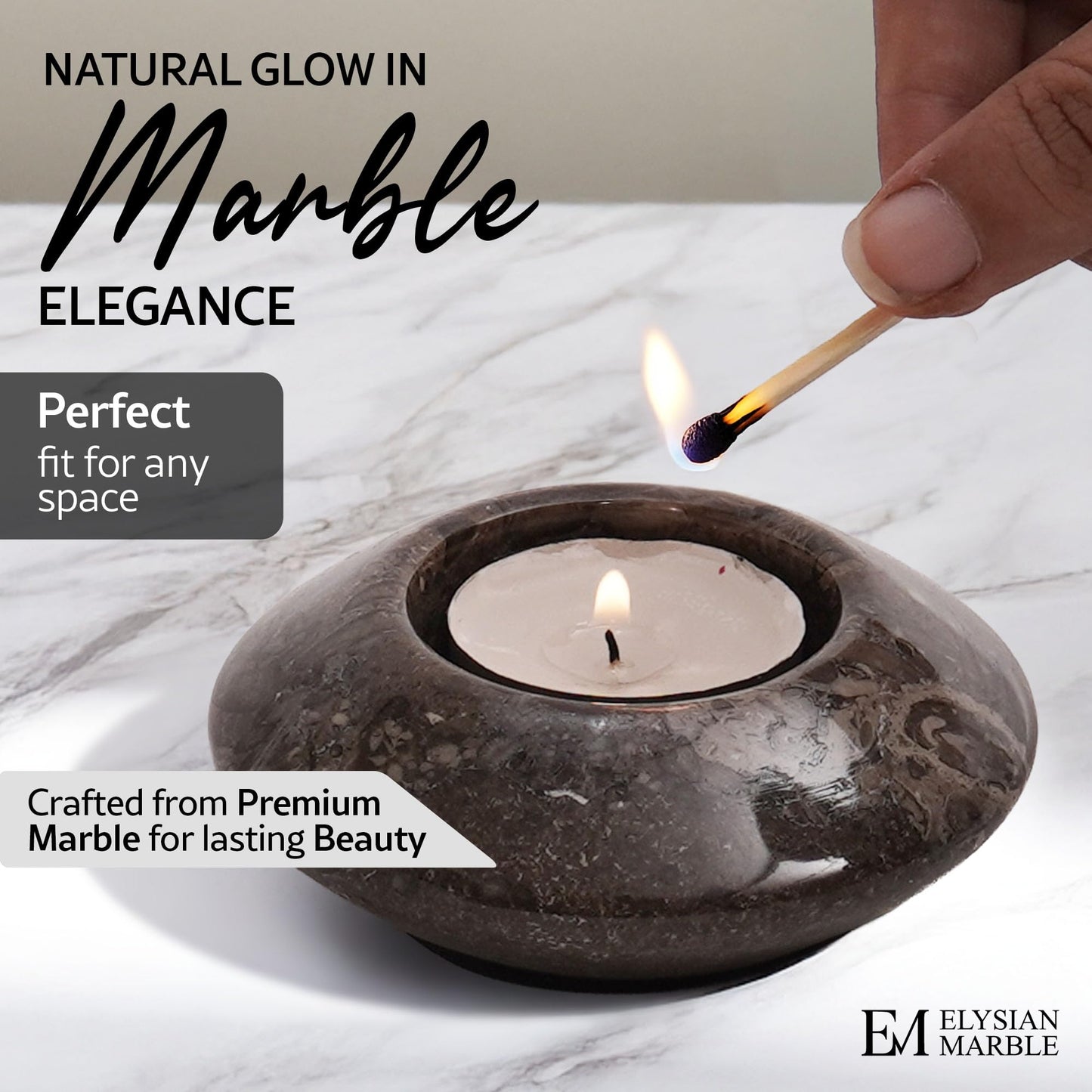 Tea Light Candle Holders Set of 3 – Handcrafted Natural Marble Tealight & Votive Holders in Graduated Sizes (4", 3.5", 3"), Decorative Stone Candle Holders for Home Décor & Table Centerpieces