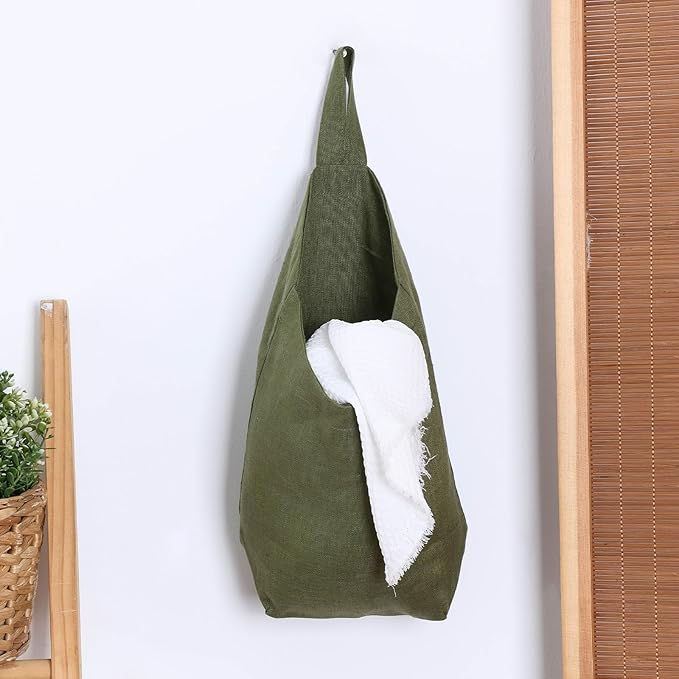 100% Linen Hanging Storage Bags Baskets 2 Pcs, Small Wall Storage Bag