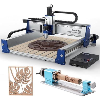 Genmitsu PROVerXL 2X2 CNC Router Machine for Woodworking + Rotary Module Kit,10:1 Speed Reducer, Clamped Range 15-275mm