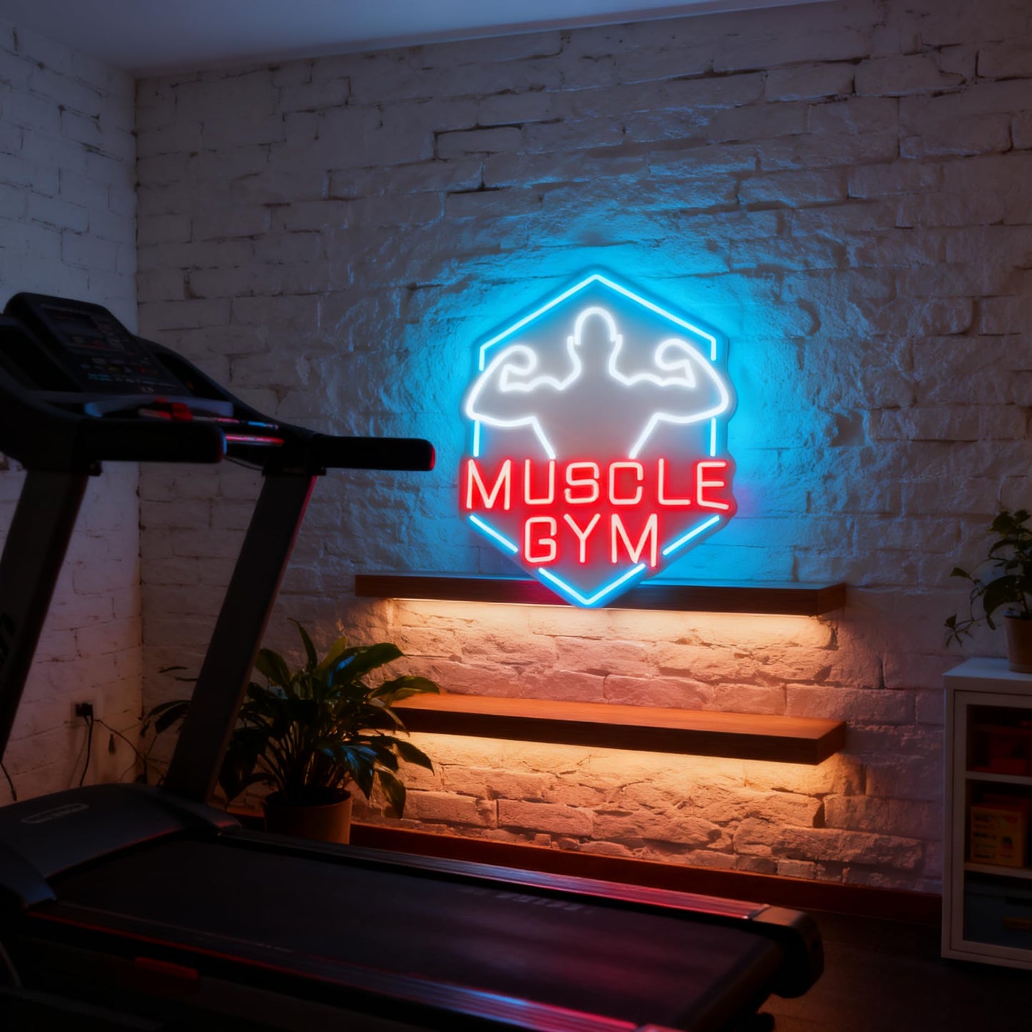 Muscle Gym LED Neon Sign, Home Gym Fitness Center Workout Space Fitness Studio Gym Room Wall Table Decor, Gift for Bodybuilder, USB Powered Dimmable Decorative Neon Light 17 x 13 In