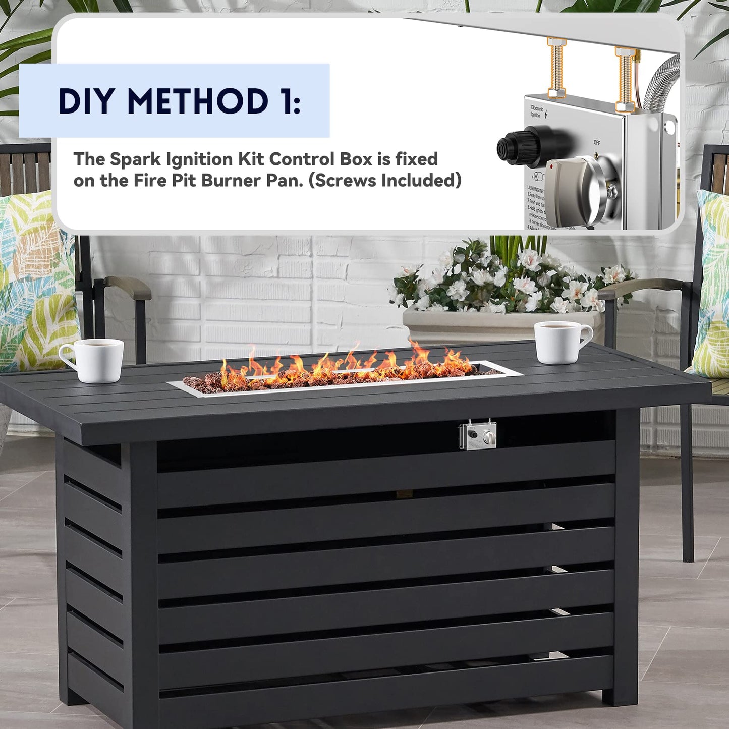 Skyflame 30" Linear Stainless Steel Fire Pit Drop-in Burner Kit with Flame Sensing, Electronic Spark Ignition, and Propane Regulator Hose Set