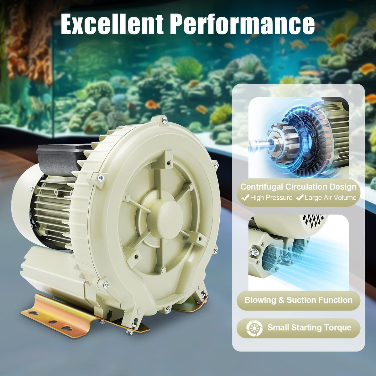 Air Pump Blower, 110V 370W Industrial Aquaculture Pond Fish Tank Vortex Air Blower Pump 12KPa High Pressure Industrial Air Pump Blower Oxygen Aerator for Liquid Filling Machine