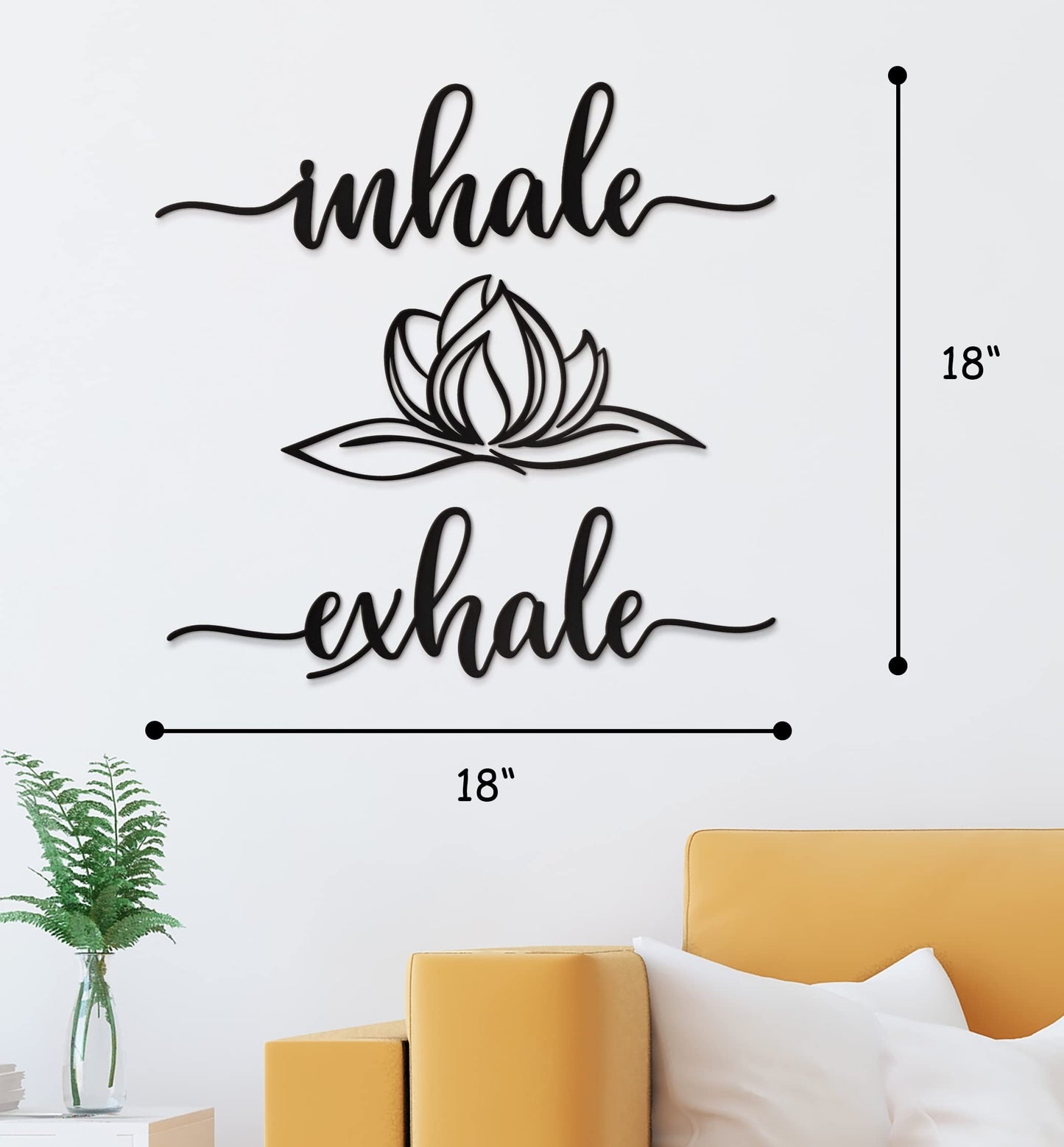 Vivegate Home Inhale Exhale Wall Art Lotus Flower Metal Zen Wall Decor - 18"X18" Black Modern Clearance Inhale Exhale Lotus Flower Metal Wall Signs For Hanging Room Shelf Décor