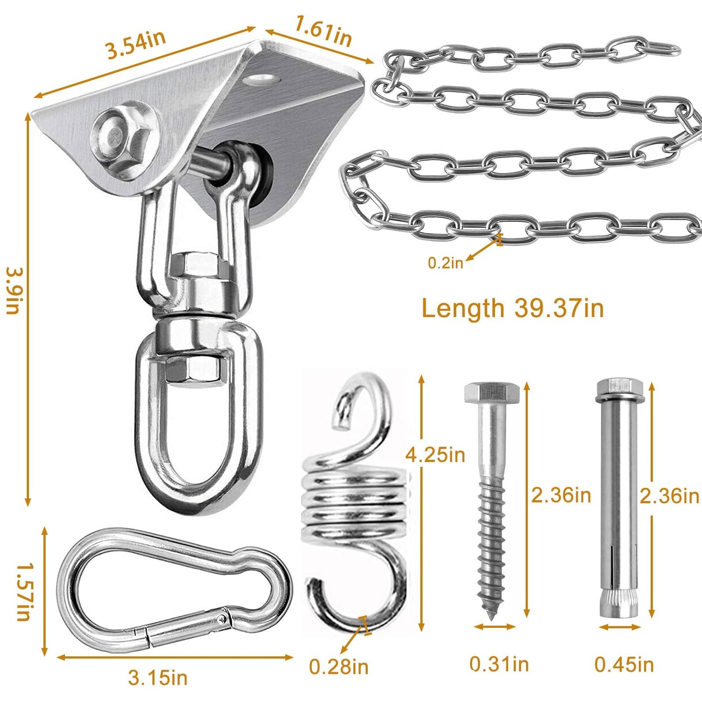 weiatas Hammock Chair Hanging Hardware Kit with Chain and Spring, Heavy Duty Porch Swing Hanger, 360 Swivel Ceiling Hooks for Punching Bag,Gym