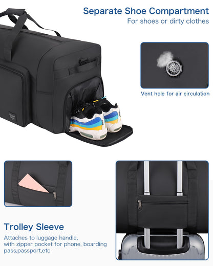 120L Travel Duffle Bag for Men and Women, Urtala 34” Large Duffle Bag for Traveling with Shoes Compartment, Foldable Travel Duffel Bags, Waterproof and Tear Resistant
