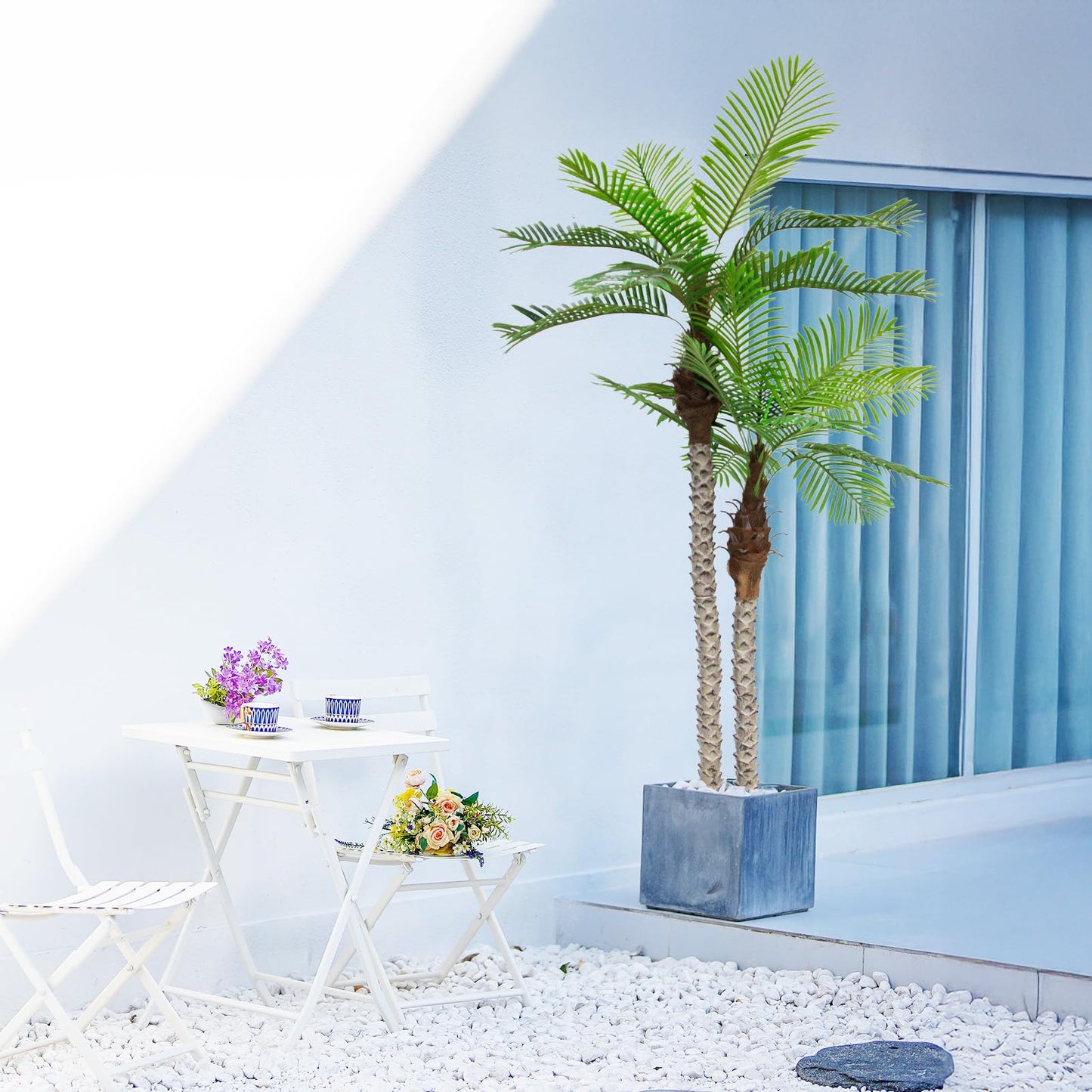 Haispring 8FT Artificial Palm Tree with Realistic Bark & Leaves, UV Resistant Faux Indoor Outdoor Palm Plant for Home, Office, Yard, Patio, and Living Room Decor (96 Inches)