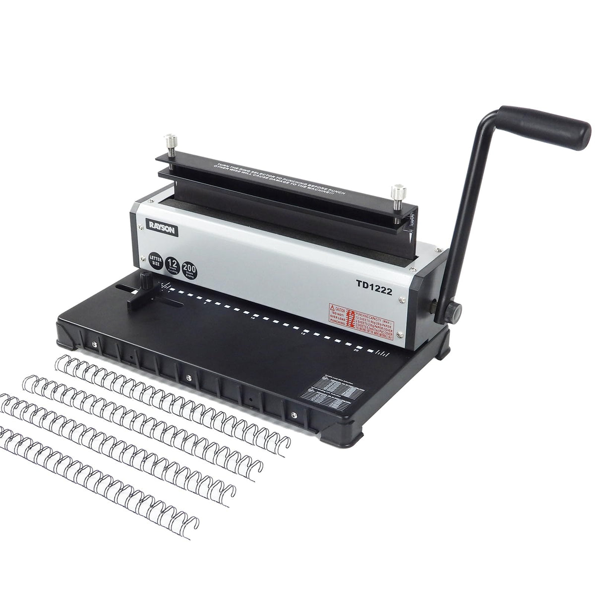 Rayson TD1222 Wire Binding Machine - 2:1 Pitch, Rectangular Holes, 220 Sheet Binding / 12 Sheet Punching Capacity
